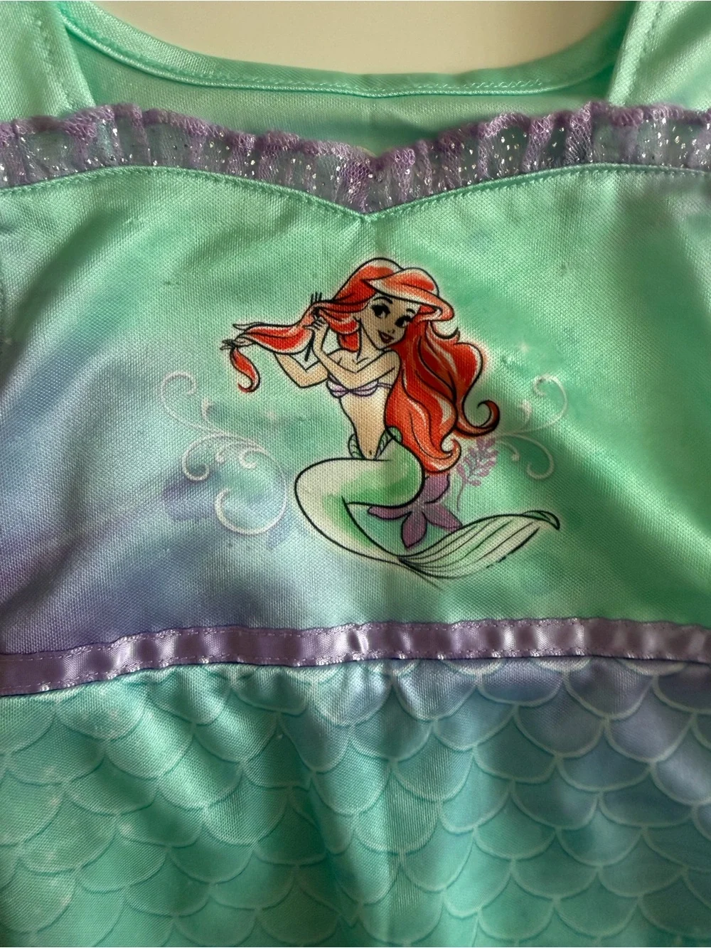 Disney Ariel Glittery Aqua and Purple Mermaid Dress, Night Gown Baby Toddler 3T